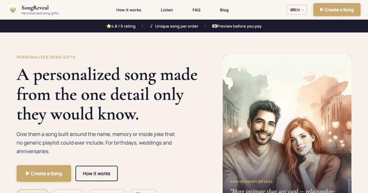 SongReveal | A personalized song made from the one detail only they ...