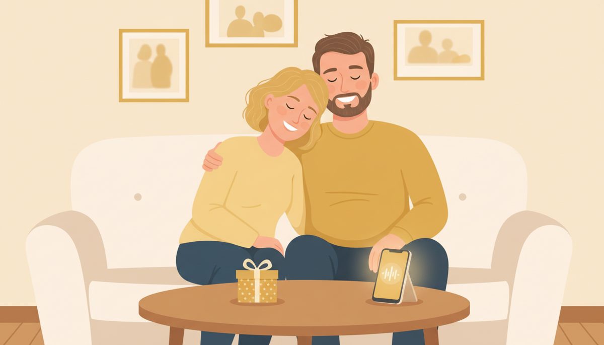 Una pareja escuchando juntos una canción personalizada por su aniversario